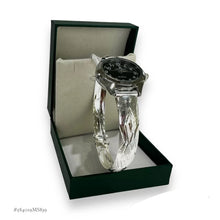 RELOJ TIPO ARO AJUSTABLE CARATULA NEGRA PARA DAMA- PLATA .925