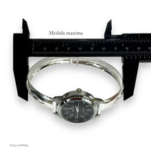 RELOJ TIPO ARO AJUSTABLE CARATULA NEGRA PARA DAMA- PLATA .925