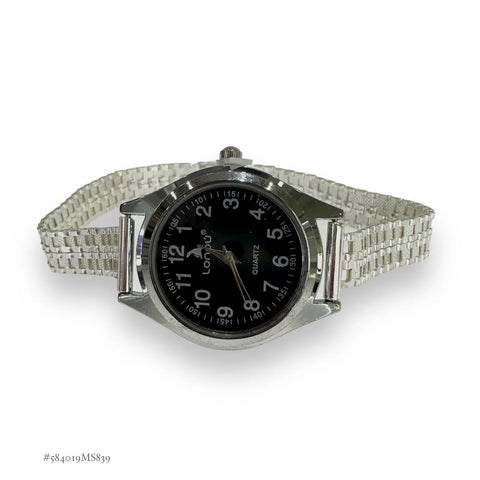 RELOJ EXTENSIBLE PETATILLO CARATULA NEGRA PARA DAMA - PLATA .925