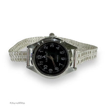 RELOJ EXTENSIBLE PETATILLO CARATULA NEGRA PARA DAMA - PLATA .925