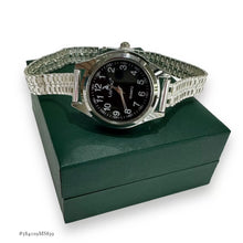 RELOJ EXTENSIBLE PETATILLO CARATULA NEGRA PARA DAMA - PLATA .925