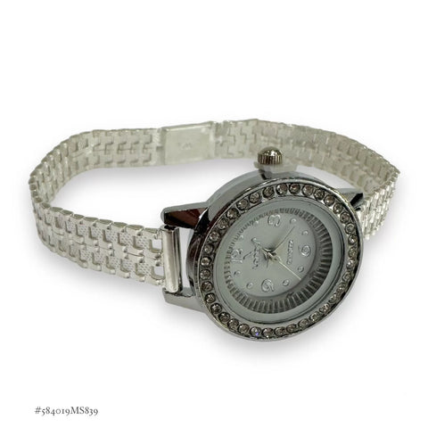 RELOJ EXTENSIBLE PETATILLO CARATULA BLANCA C/ PIEDRA PARA DAMA - PLATA .925
