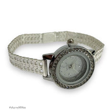 RELOJ EXTENSIBLE PETATILLO CARATULA BLANCA C/ PIEDRA PARA DAMA - PLATA .925