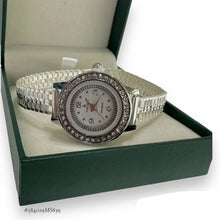 RELOJ EXTENSIBLE PETATILLO CARATULA BLANCA C/ PIEDRA PARA DAMA - PLATA .925