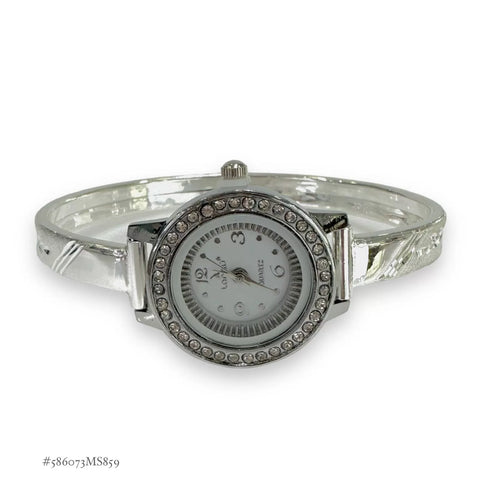 RELOJ ARO CON BROCHE PARA DAMA GRABADO HOJAS - PLATA .925