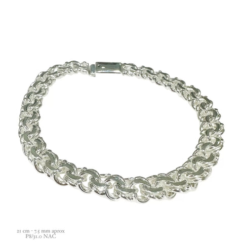 PULSO ESLABÓN CHINO  21 CM - 7.5 MM - PLATA .925