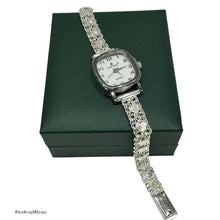 RELOJ ESLABÓN CHINO C/ CORAZONES CARATULA CUADRO PARA DAMA - PLATA .925