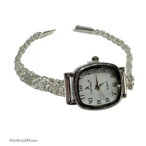 RELOJ ESLABÓN CHINO C/ CORAZONES CARATULA CUADRO PARA DAMA - PLATA .925