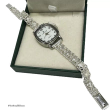 RELOJ ESLABÓN CHINO C/ CORAZONES CARATULA CUADRO PARA DAMA - PLATA .925