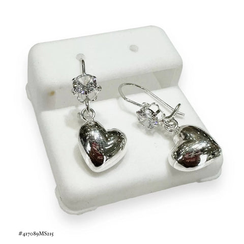 ARETE GANCHO COLGANTE CORAZÒN GLOBO - PLATA .925 - BLANCO