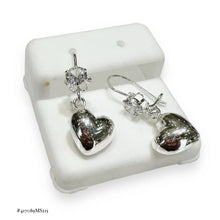 ARETE GANCHO COLGANTE CORAZÒN GLOBO - PLATA .925 - BLANCO