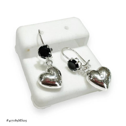 ARETE GANCHO COLGANTE CORAZÒN GLOBO - PLATA .925 - NEGRO