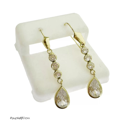 ARETE GANCHO CON 3 ZIRCONIAS Y GOTA CRISTAL - ORO 10K