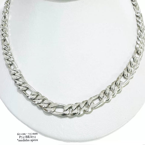 CADENA FÍGARO CART 3X1 - 7.5 mm - 60 cm H. MANO - PLATA .925