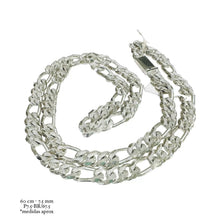 CADENA FÍGARO CART 3X1 - 7.5 mm - 60 cm H. MANO - PLATA .925