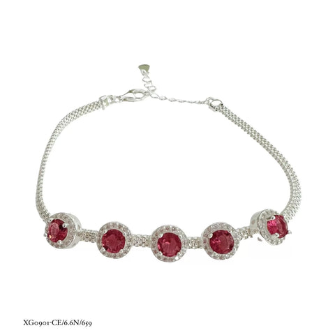 PULSERA 5 ZIRCONIAS CON CONTORNO - PLATA .925 - GUINDA