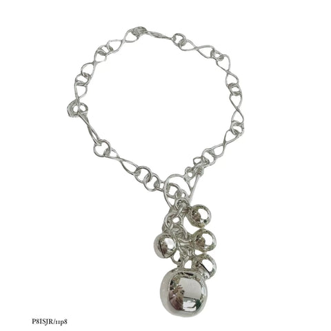 PULSERA CADENA CON PUÑO CASCABEL Y BOLA GRANDE - PLATA .925