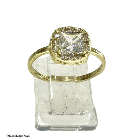 ANILLO ZIRCONIA CUADRO BLANCO CONTORNO CURVO - ORO 10K