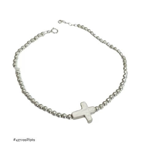 PULSERA BOLAS CON CRUZ TRANSVERSAL - PLATA .925