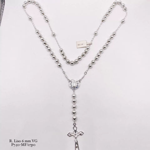 ROSARIO BOLA LISA 6 MM - VIRGEN GUADALUPE - PLATA .925