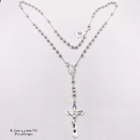ROSARIO BOLA LISA 4.5 MM LIGERA - VIRGEN GUADALUPE - PLATA .925