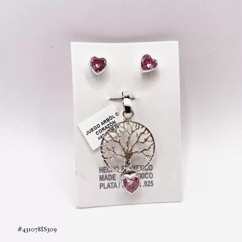 SET JUEGO DE ARBÓL DE LA VIDA CON CORAZÓN ZIRCONIA - PLATA .925