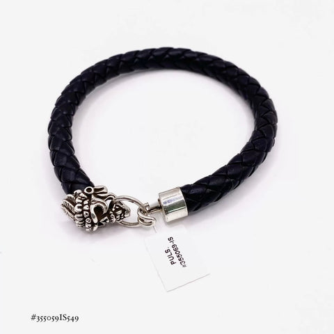 PULSERA CAUCHO CON CRANEO CALAVERA - PLATA .925