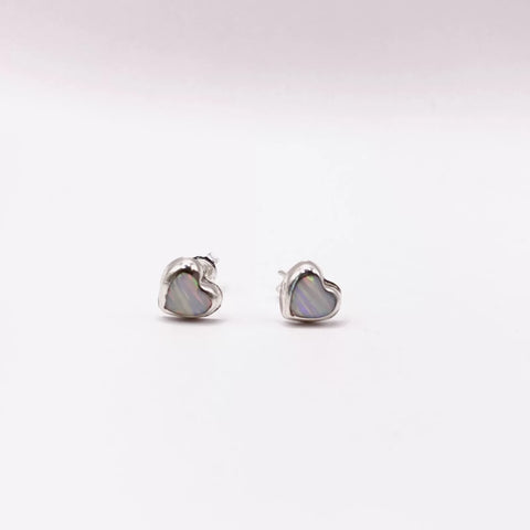 ARETE BROQUEL CORAZÓN ÓPALO - PLATA .925