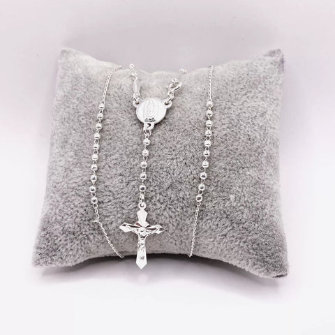 ROSARIO BOLA LISA 2MM - VIRGEN GUADALUPE - PLATA .925