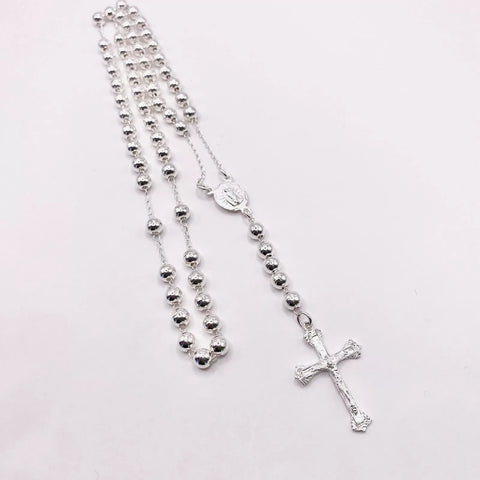 ROSARIO BOLA LISA 6 MM LIGERA - VIRGEN GUADALUPE - PLATA .925