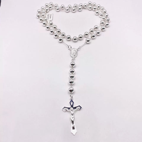 ROSARIO BOLA LISA 7 MM LIGERA - VIRGEN DE GUADALUPE - PLATA .925