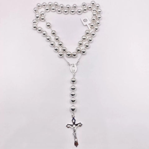 ROSARIO BOLA LISA 8 MM LIGERA - VIRGEN GUADALUPE - PLATA .925