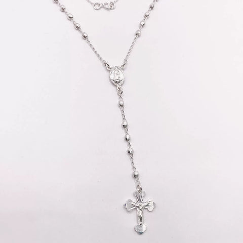 ROSARIO BOLA FACETADA 3 MM - VIRGEN DE GUADALUPE OVAL - PLATA .925