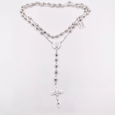 ROSARIO BOLA FACETADA 6 MM - VIRGEN DE GUADALUPE - PLATA .925