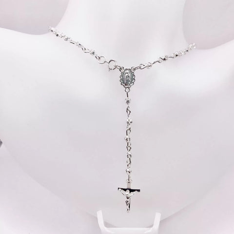 ROSARIO BOLA CALADA 3 MM - VIRGEN DE GUADALUPE OVAL - PLATA .925