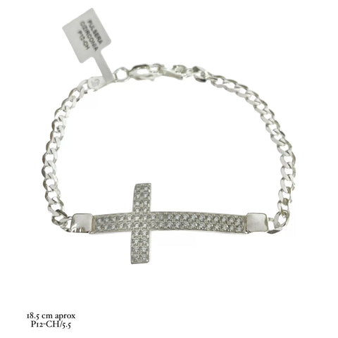 PULSERA CRUZ TRANSVERSAL MULTI ZIRCONIA - PLATA .925