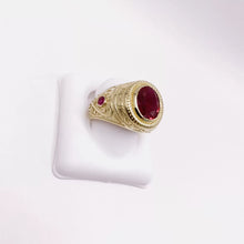 ANILLO ZIRCONIA OVAL GUINDA CON MARGEN SOGA - ORO 10K