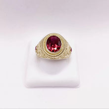 ANILLO ZIRCONIA OVAL GUINDA CON MARGEN SOGA - ORO 10K