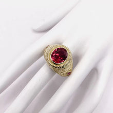 ANILLO ZIRCONIA OVAL GUINDA CON MARGEN SOGA - ORO 10K