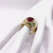 ANILLO ZIRCONIA OVAL GUINDA CON MARGEN SOGA - ORO 10K