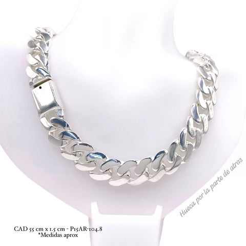 CADENA BARBADA SEMI SÓLIDA 55 CM x 1.5 CM - PLATA .925