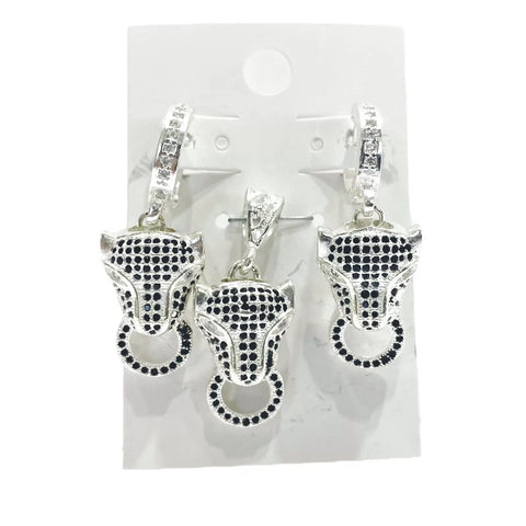 SET / JUEGO PANTERA CON ZIRCONIA NEGRA - PLATA .925