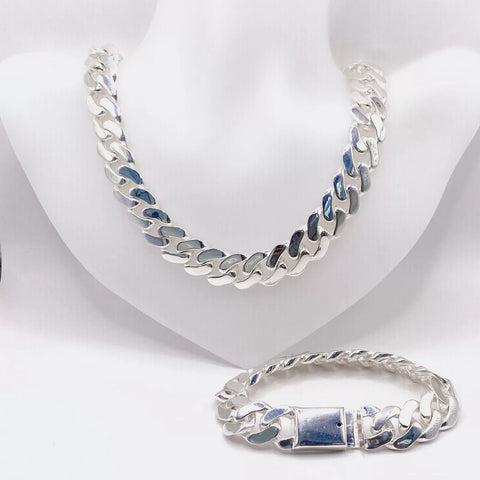 SET DE CADENA Y PULSO BARBADO - PLATA .925