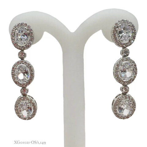 ARETE LARGO CON ZIRCONIAS OVAL - PLATA .925