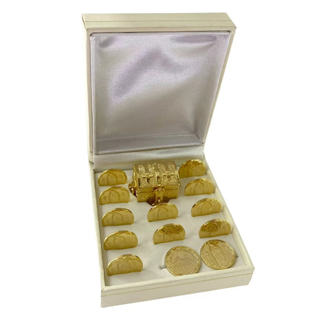 SET DE ARRAS PARA BODA - CHICO - VIRGEN DE GUADALUPE - BAÑO DE ORO