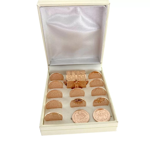 SET DE ARRAS PARA BODA - CHICO - CRUZ CON LAZO - BAÑO DE ORO ROSA