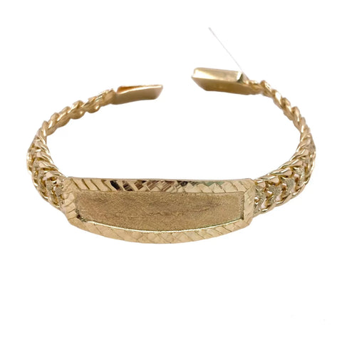 ESCLAVA PARA BEBÉ / NIÑO PLACA BISELADA ESLABÓN PETATILLO - 14 CM - ORO 10K