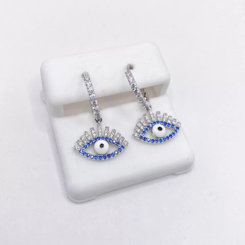 ARRACADA COLGANTE OJO AZUL ZIRCONIA - PLATA .925