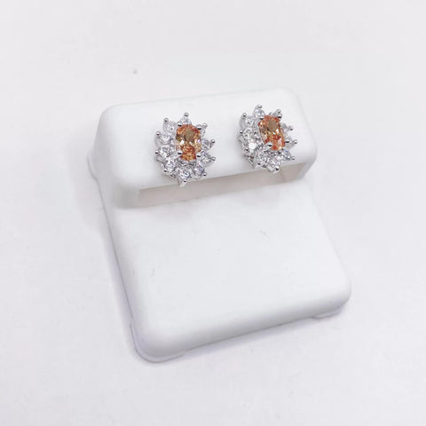 ARETE OVAL TIPO FLOR ZIRCONIA COLOR GOLDEN - PLATA .925