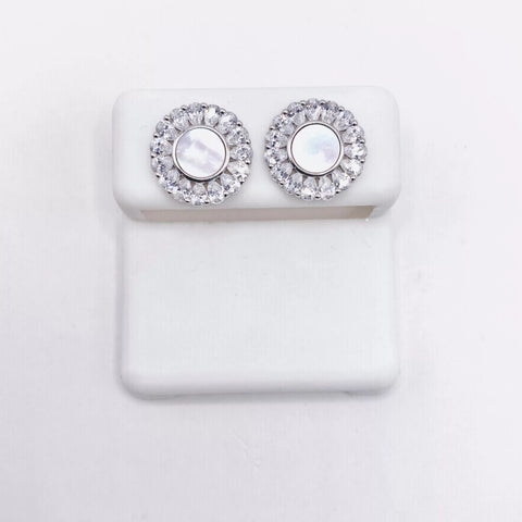 ARETE FLOR PLANA CENTRO NACARADO - PLATA .925